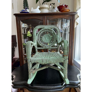 Victorian Child’s Green Wicker Rocking Chair Handmade